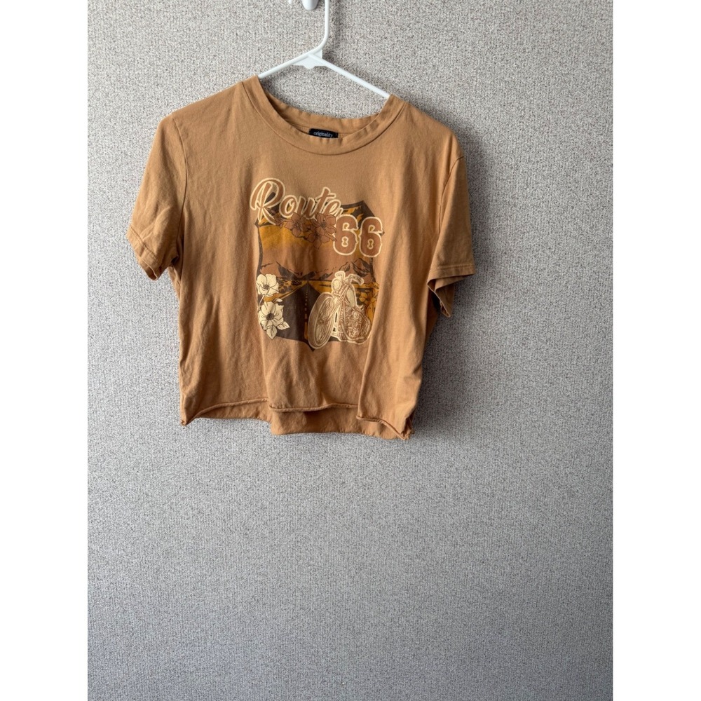 Originality Women Route 66 Graphic Crop Top T-Shirt Tan XL‎ Made in USA